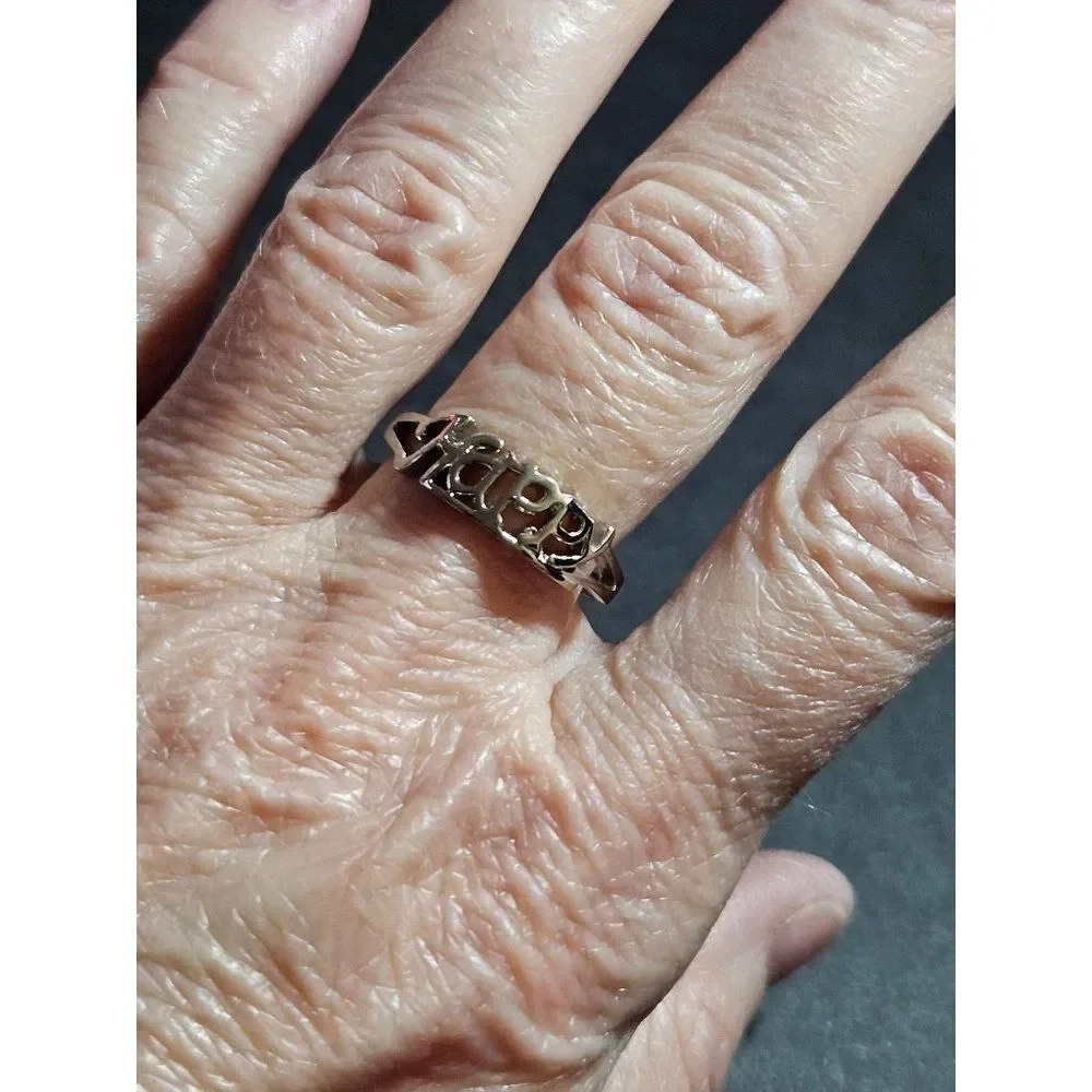 Silver tone happy ring size 8